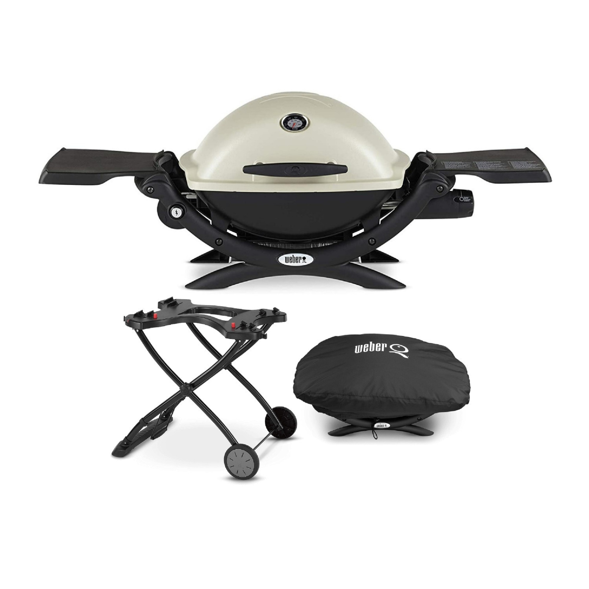 Weber Q1200 Liquid Propane Grill Titanium w Portable Cart