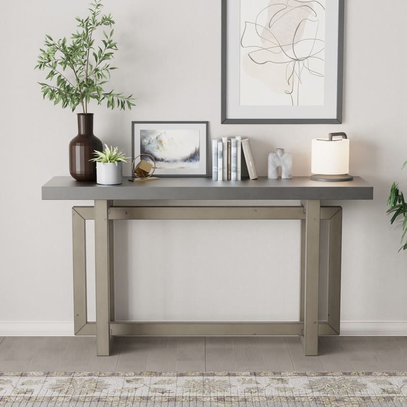 Modern Console Table Sofa Table with Concrete Top, 59'' Long Accent Entryway Table
