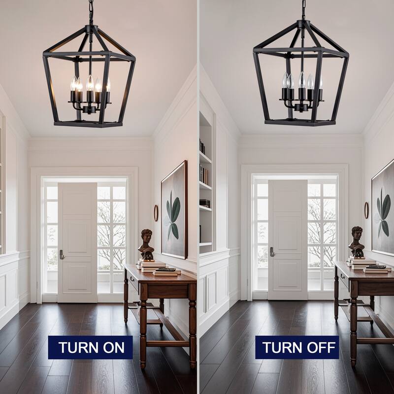 Farmhouse Lantern Chandelier 5-Light with Rustic Open Cage and Adjustable Hanging Height