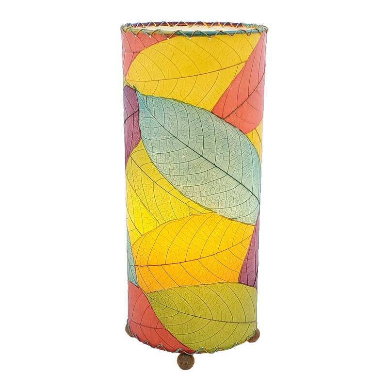 Eangee Handmade Cocoa Leaf Cylinder Table Lamp, Cocoa Leaves Shade, 7 x 7 x 17 in.
