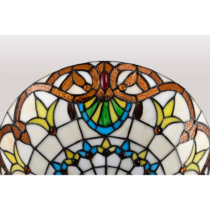 Elspeth Ivory Amber Flushmount Ceiling Lamp Tiffany Style Glass Shade - Ivory-Amber
