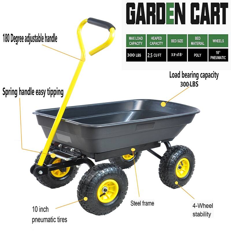 Dual Wheel Wheelbarrow, Garden Cart, Utility Cart, Pneumatic Tires - 57.87"Lx28.35"Wx26.00"H