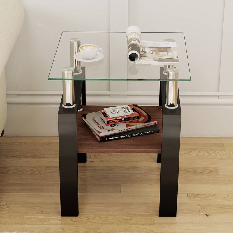 Set of 2 Modern Transparent Tempered Glass Tea Table