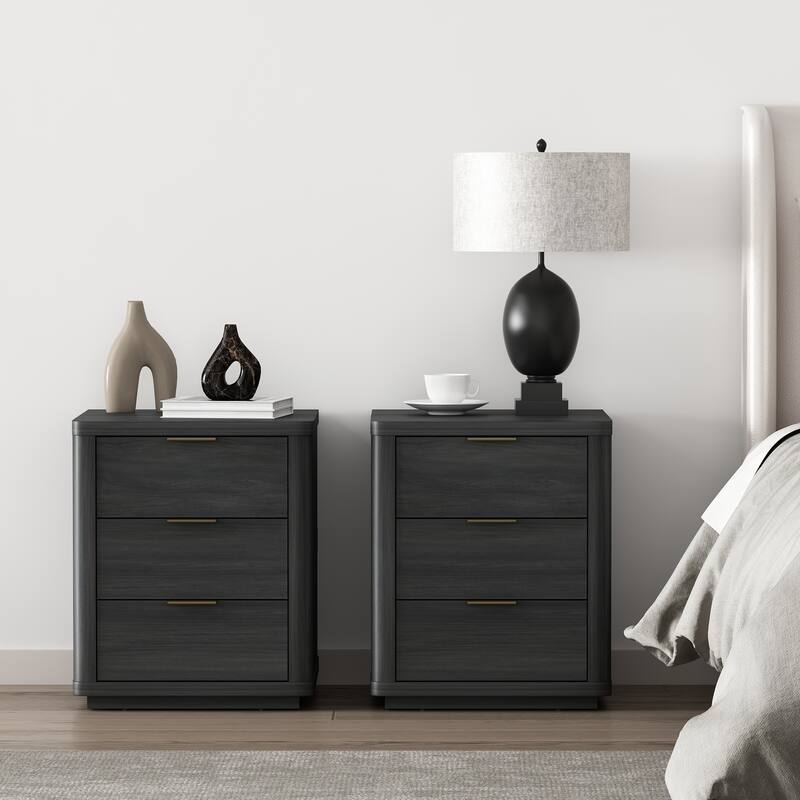 Manhattan Comfort Evelyn 3 Drawer Modern Nightstand Set of 2 - Grey
