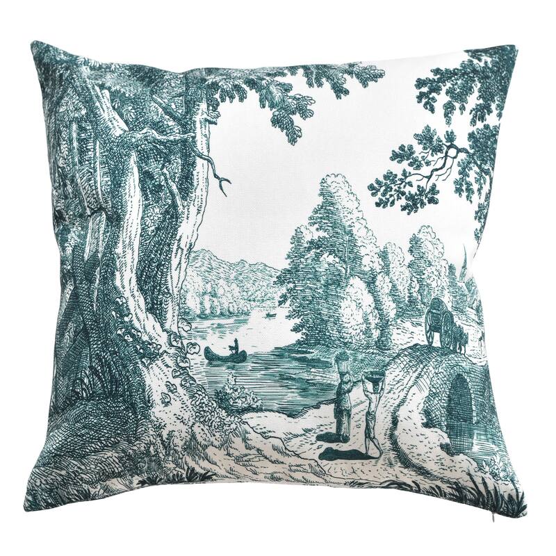 StyleCraft Reverie Toile Pillow - 24" x 24" - Azure, Ivory