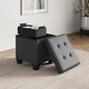preview thumbnail 107 of 192, Empyrean Tuffted Folding Foot Rest Storage Ottoman Bench with Storage Bins 15 Inch - Grey Leather