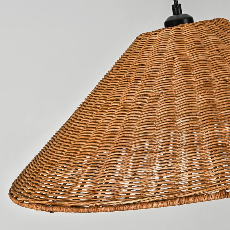 1-Light Farmhouse Straw Hat Hand Woven Chandelier with Natural Rattan Shade