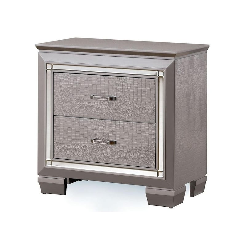 1pc Nightstand Silver Bedside Table LED Light