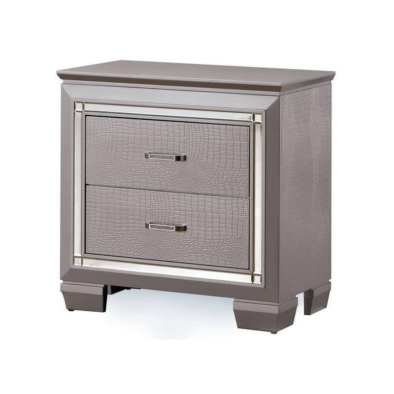Contemporary 1pc Nightstand Bedside Table LED Light English Dovetail Drawer Bedroom Furniture - Silver