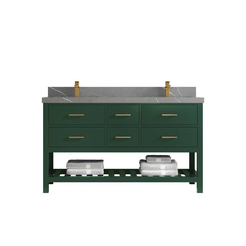 Willow Collections 60 in. W x 22 in. D Parker Double Sink Bathroom Vanity with Countertop - 2" Piatra Gray - Lafayette Green
