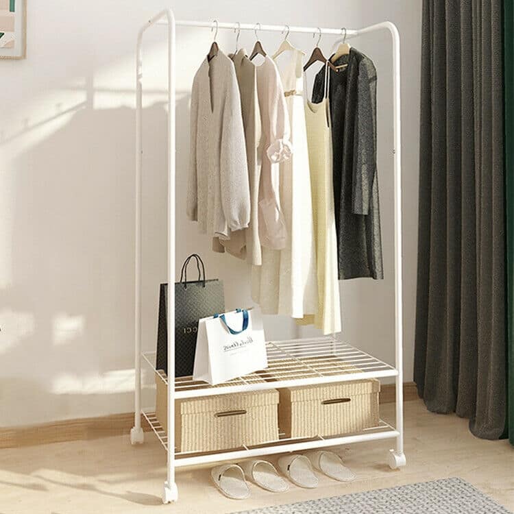 Rolling Clothing Rack Metal Clothes Rack Garment Shelf Freestanding - 27.5x14.3x59.8 inch