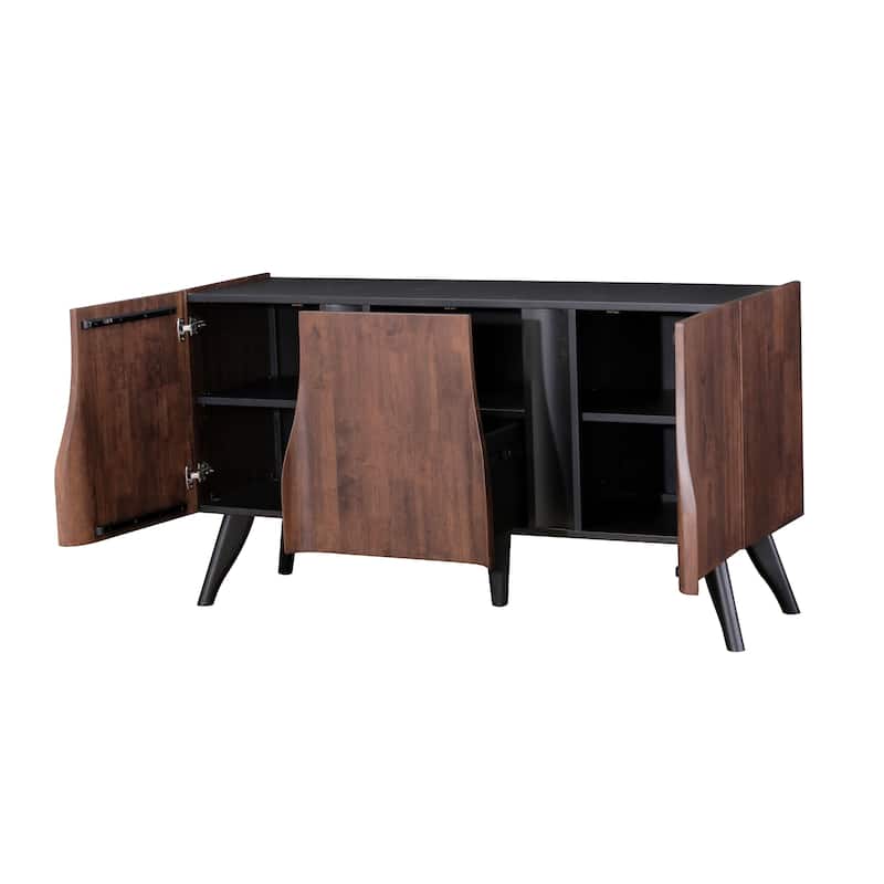 Furniture of America Abigail XI Mid-Century Modern Walnut Solid Wood 62-inch Dining Server with Drawer and Shelves