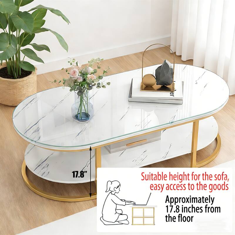 Modern White Gold Double Deck Dining Table Coffee Table