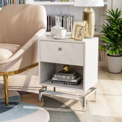 Camelia Contemporary 18-inch Steel 1-Shelf Side Table with USB Port by Furniture of America