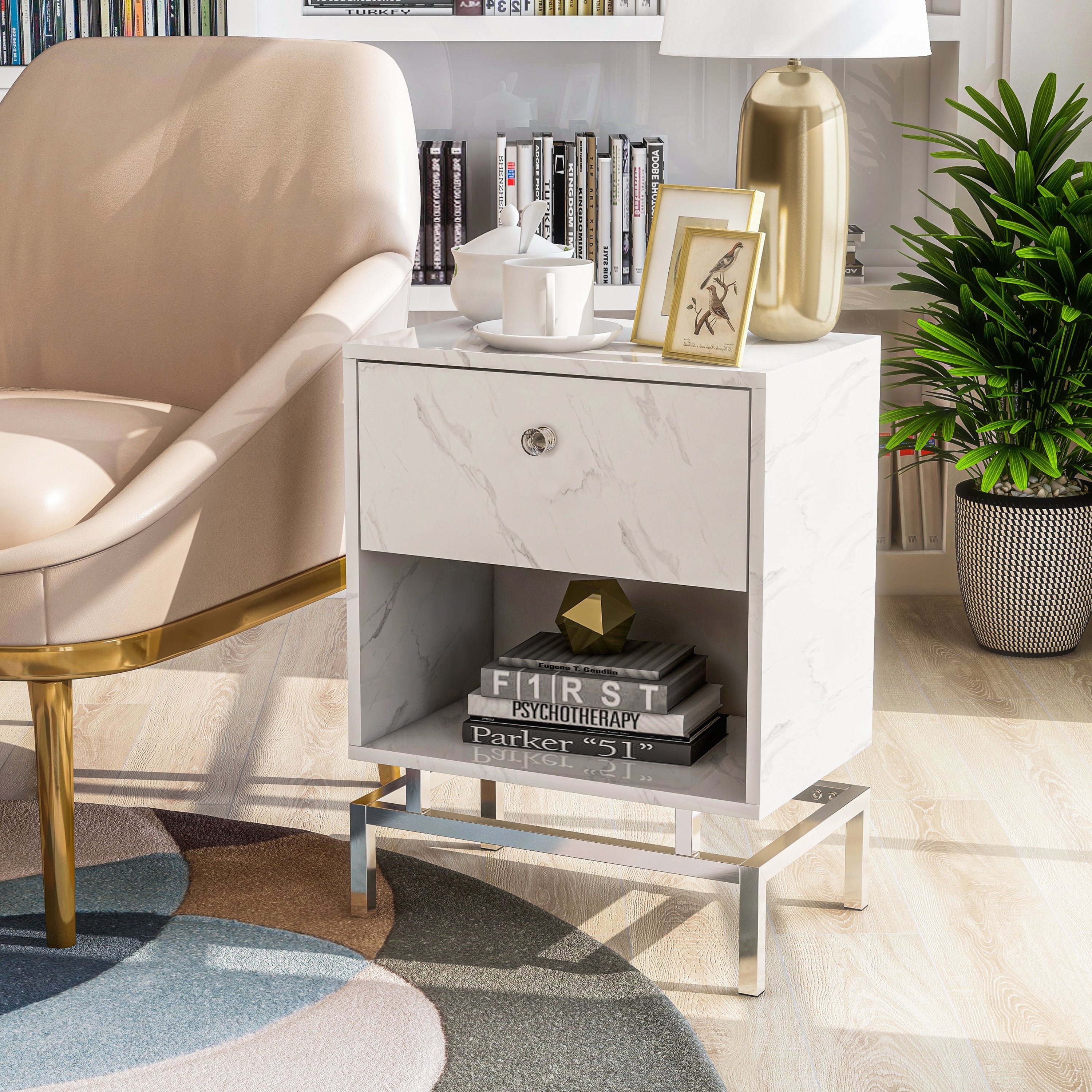 Furniture of America Camelia Contemporary 18-inch Steel 1-Shelf Side Table with USB Port