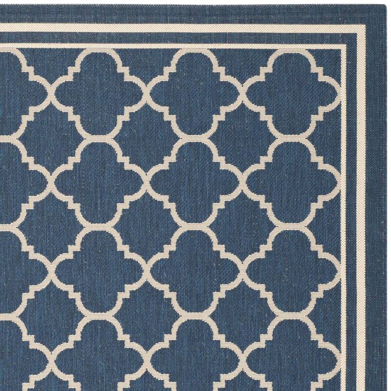 Square Area Rug - Indoor Outdoor Navy Beige - Durable Polypropylene Floor Covering - HomeStock - 132 x 96