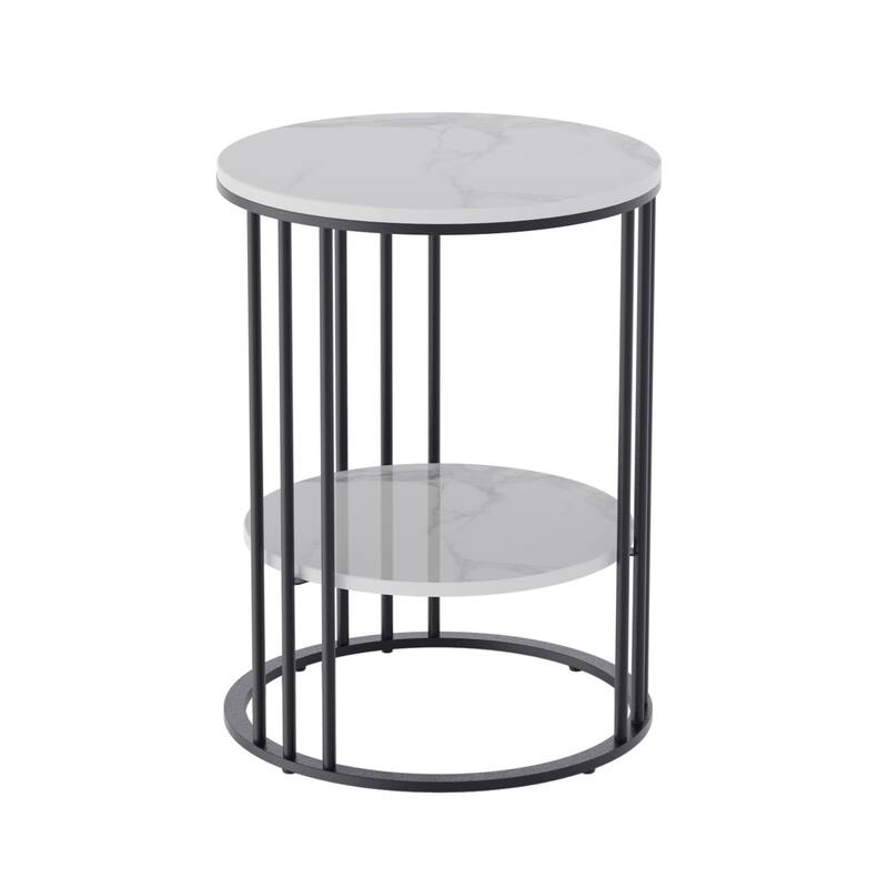 2 Tier Round Sintered Stone End Table Sofa Side Table with Golden Frame