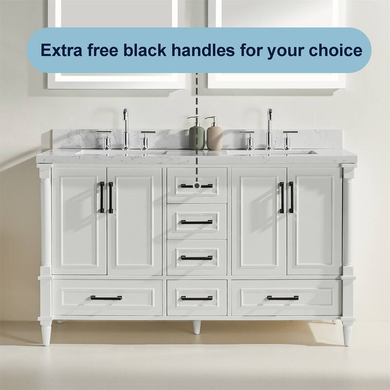 60" Freestanding Double Bathroom Vanity with Extra Black Handles