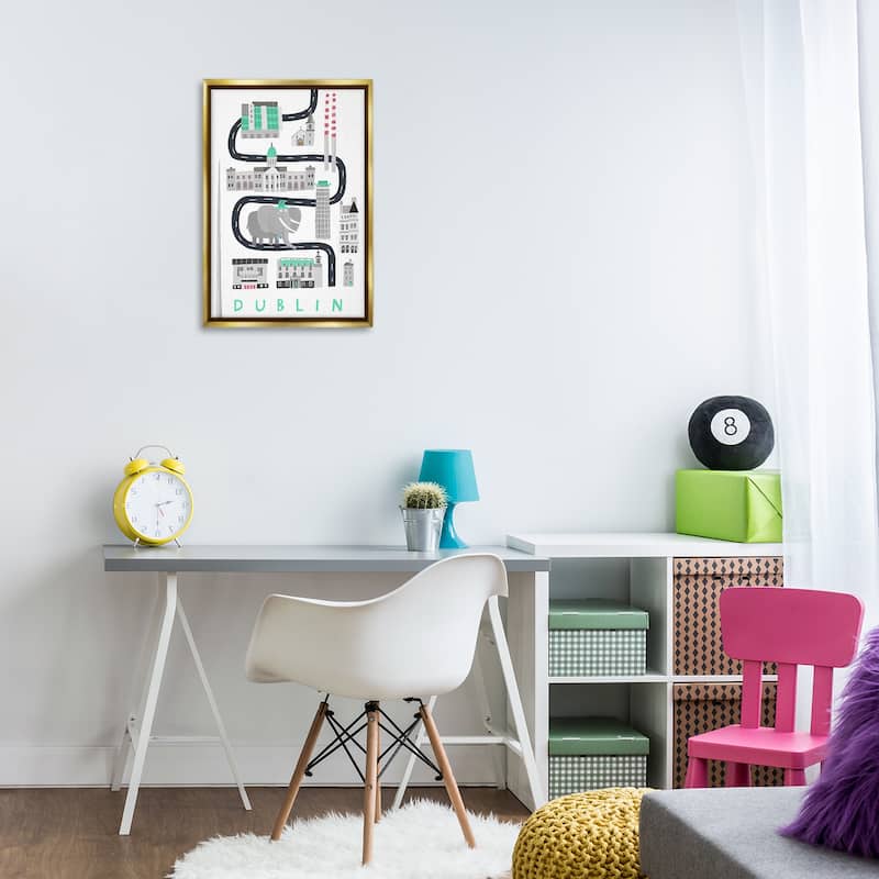 Stupell Dublin Whimsical Travel City Framed Floater Canvas Wall Art Design By Carla Daly