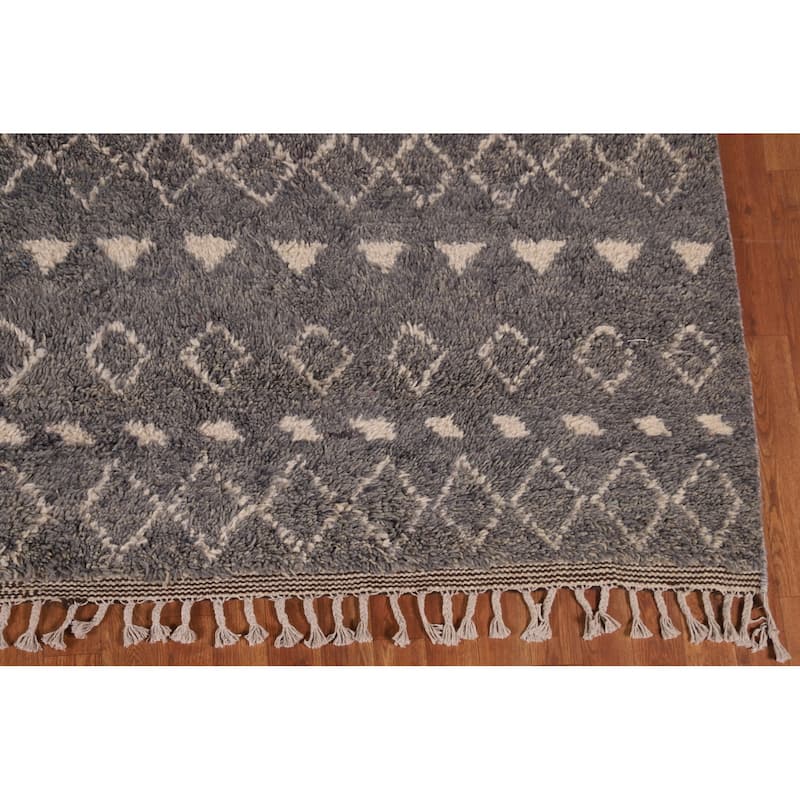 Tribal Gray Moroccan Oriental Area Rug Handmade Wool Carpet - 9'0" x 12'9"