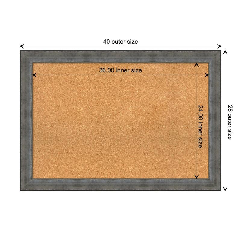 Forged Pewter Wood Framed Natural Corkboard Bulletin Board - Board Size 36x24