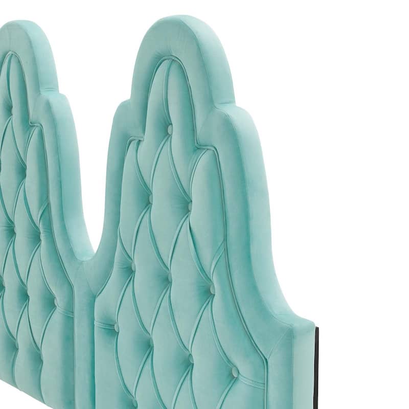Janesville Twin Arched Button Tufted Light Green Velvet Upholstered Full/Queen Size Headboard