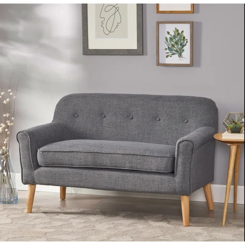 2 Seat Settee with Rolled Armrests, Loveseat Sofa with Rubberwood Legs, Minimalist Upholstered Seat for Home Office
