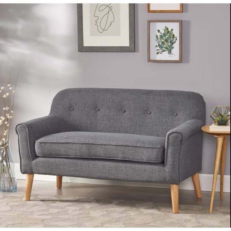 Modern Loveseat Sofa with Button Backrest Corner Sofa, Upholstered Tufted Couch Rolled 2-seat Armchair for Apartment - Gray