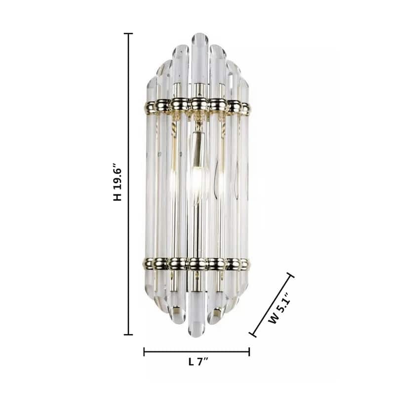 1 Light Shiny Nickel Metal Wall Sconce with Glass Rods