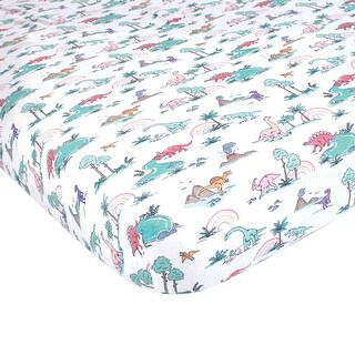 Hudson Baby Infant Girl Cotton Fitted Crib Sheet, Pink Dinosaur Adventures, One Size - Pink Dinosaur Adventures - One Size