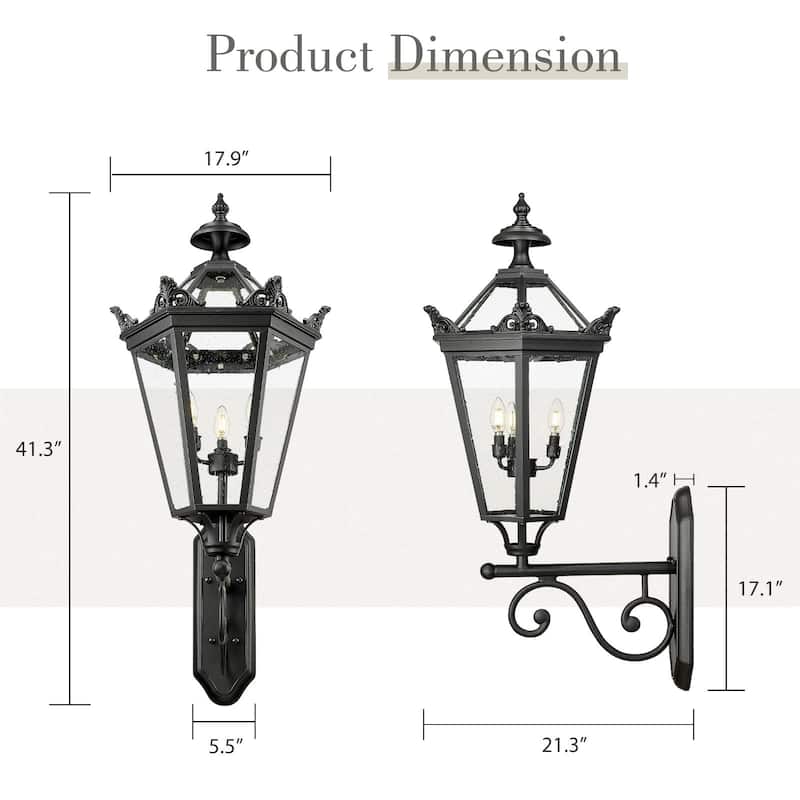 3-Light 41 inch Outdoor Wall Light, Seeded Glass