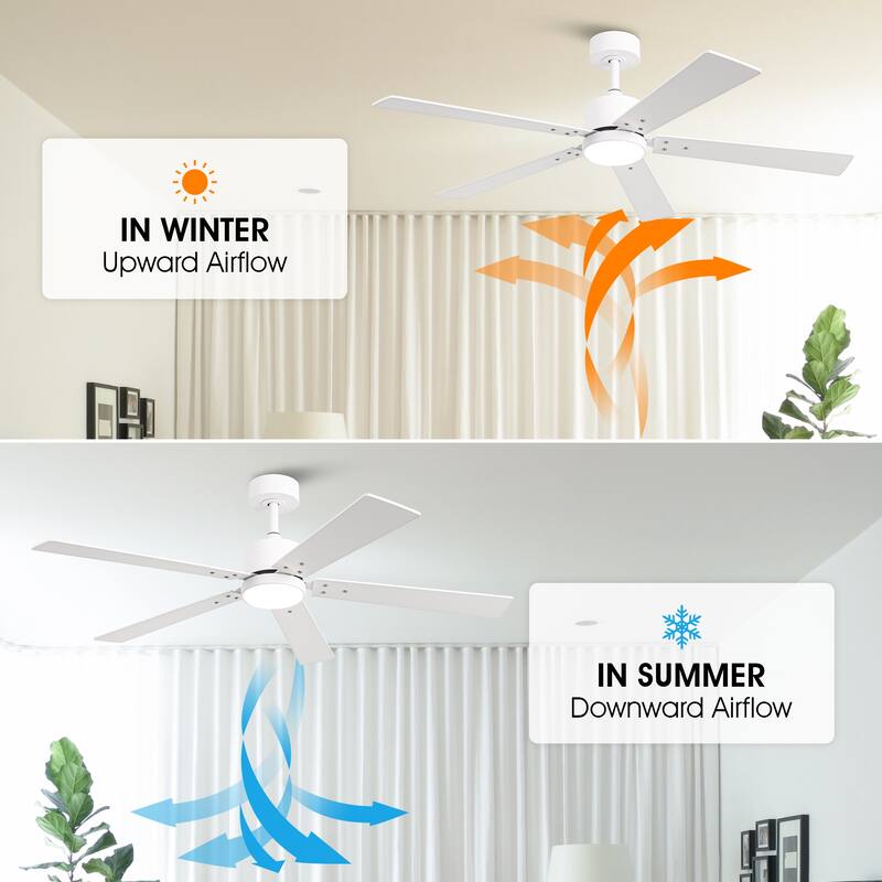 Vaczon 52" Modern Wooden 5-blade White Indoor Ceiling Fan with Light and Remote