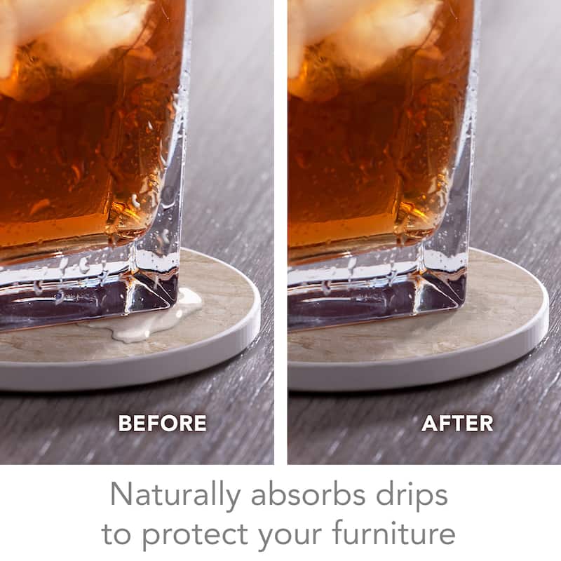Absorbent Stone Beverage Coasters - Set of 4 - Taupe Marble - Multi-177