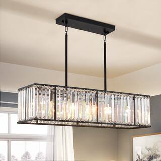 Modern 5-Light Rectangular Crystal Black Chandelier for Dining Room-L34" - 34''-5 Lights