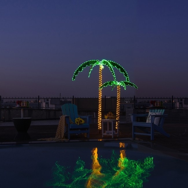 7 Feet LED Pre lit Palm Tree Decor with Light Rope 69 x 47 x 7 L x W x H