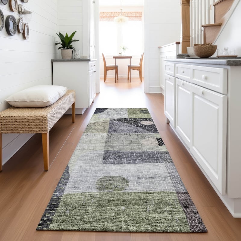 Premium Washable Super Soft Modern Retro Mayfield Rug - Aloe - 2'3" x 7'6"