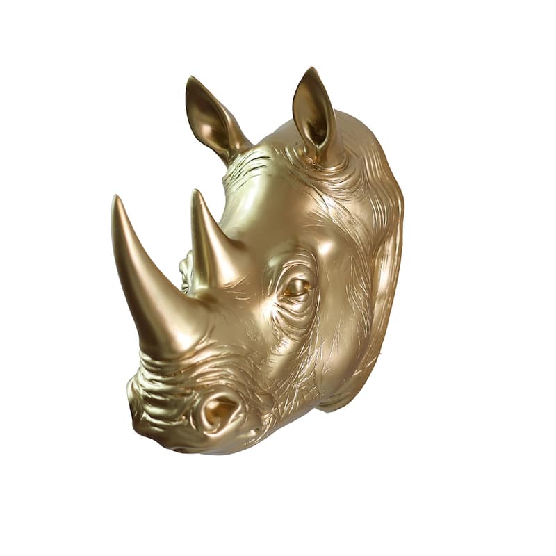 Rhinoceros Head Hanging Wall Decoration - 14.5" - Gold