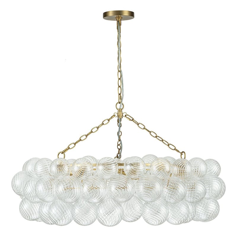 32in 8-Light Swirled Glass Globe Brass Wheel Bubble Pendant Chandelier