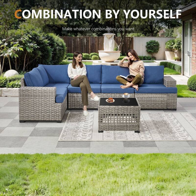 Pocassy Wicker Rattan Outdoor Sectional Sofa Patio Conversation Set