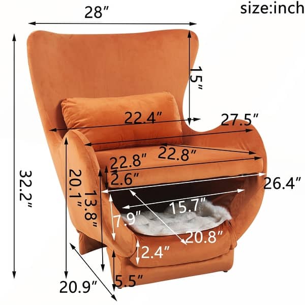 dimension image slide 1 of 2, Furniture Style 2 in 1 Pet Friendly Modern Velvet Lounge Chair for Living Room and Office