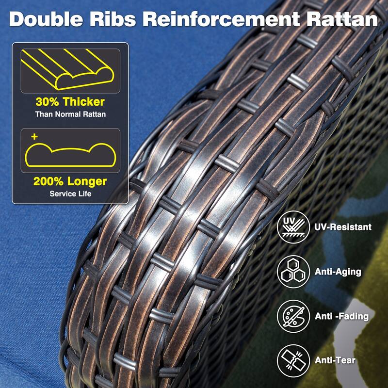 OVIOS 9-piece Patio Wicker Swivel Rocking Chair Set With Fire Pit