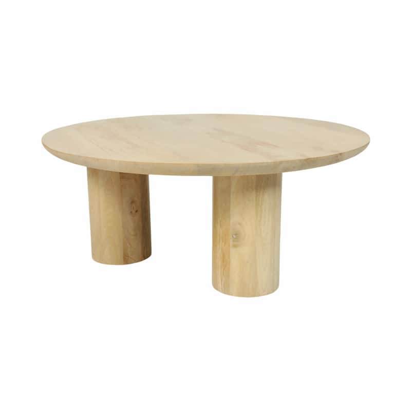 Round Natural Wood Coffee Table Modern Design Solid Cylindrical Legs