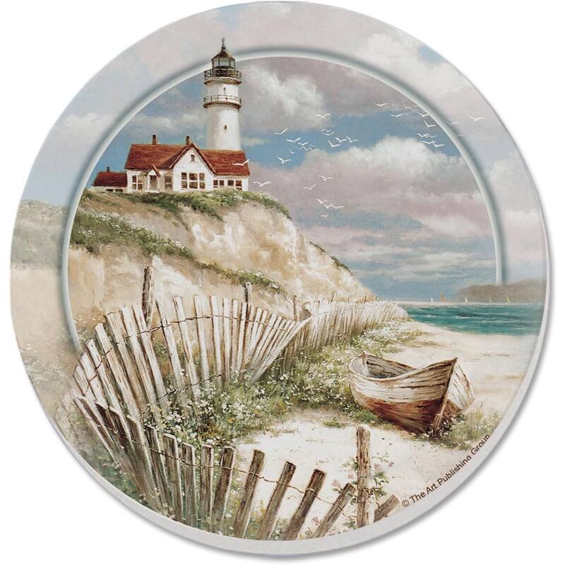 Beach Lighthouse 4 Pack Absorbent Stone Coasters with Protective Cork Backing Made in The USA Absorbent Easily Wipes Clean - Multi