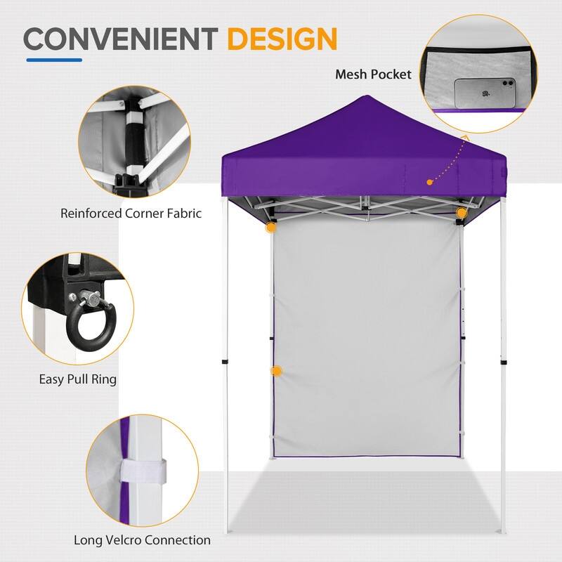 EAGLE PEAK Pop up Canopy 5x5, Outdoor Portable Canopy Tent with One Removable Sunwall, Carry Bag Included, Burgundy