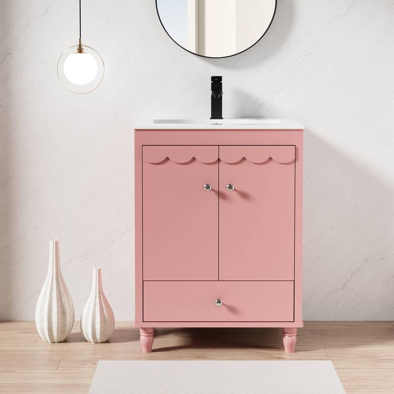 Lace Trim Freestanding Bathroom Vanity Set - Perfect for Bathrooms - Pink - 24in