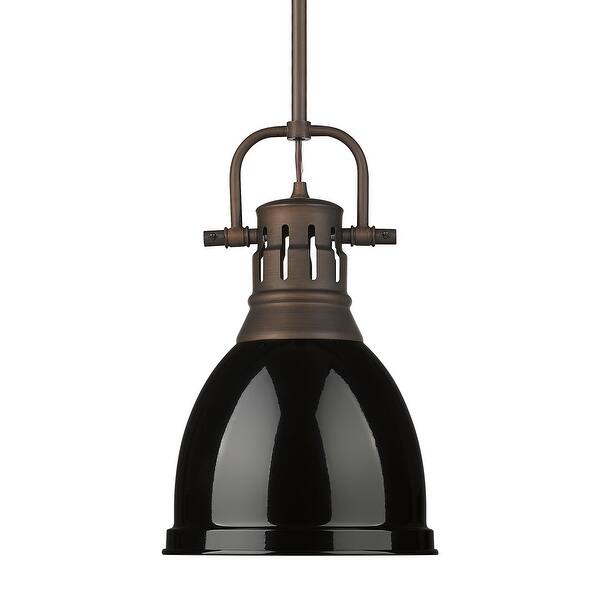 slide 2 of 2, Yep by Golden Lighting Duncan 1-light 9in Rod Hung Pendant in Rubbed Bronze and Black shade