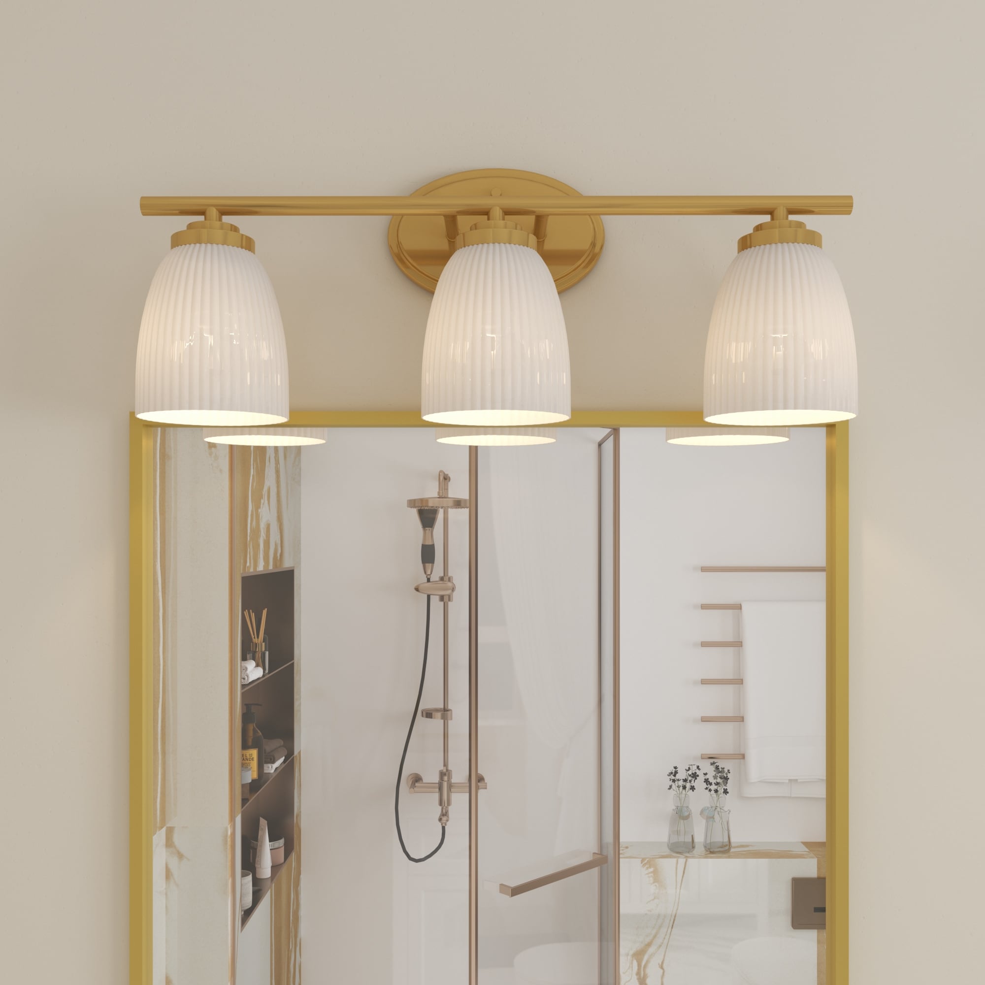 Acroma Modern Multi-Light Bathroom Vanity Light Over Mirror with White Shades