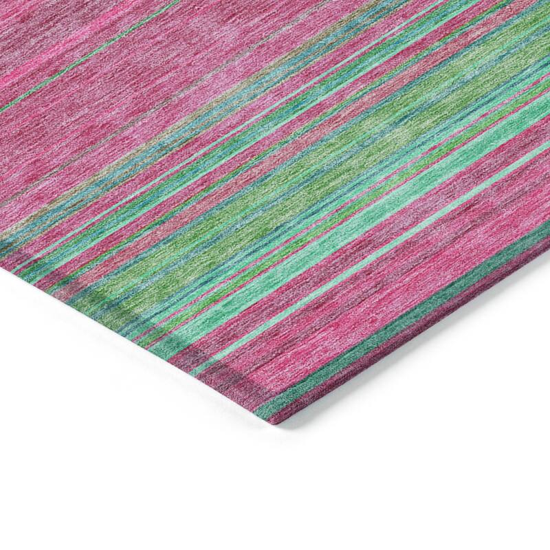 Machine Washable Indoor/ Outdoor Ombre Stripes Chantille Rug