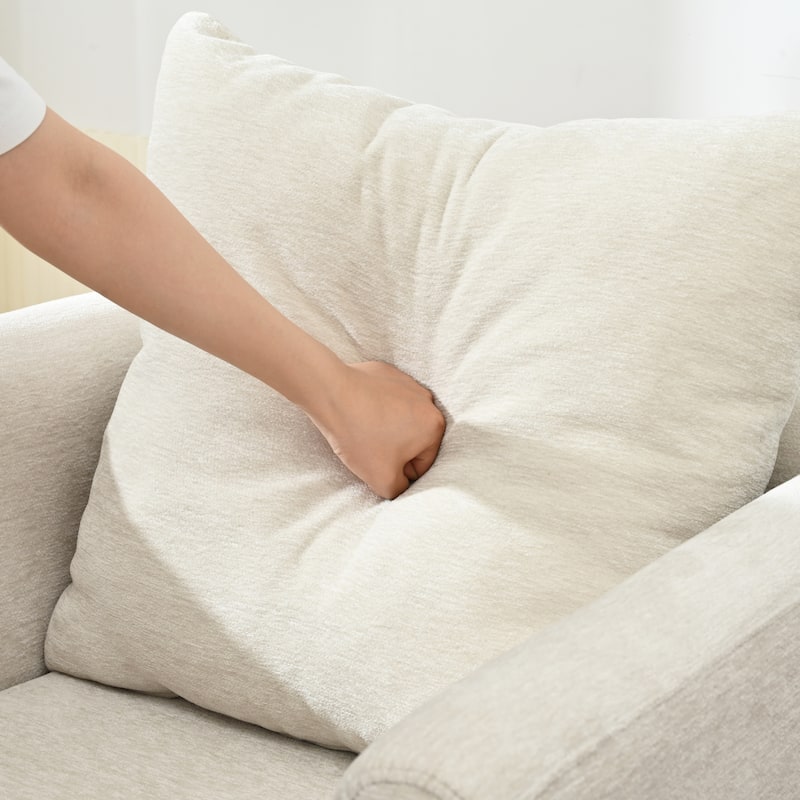Beige Modern 26.77" Upholstered Arm Chair with Solid Wood Legs and Waist Pillow