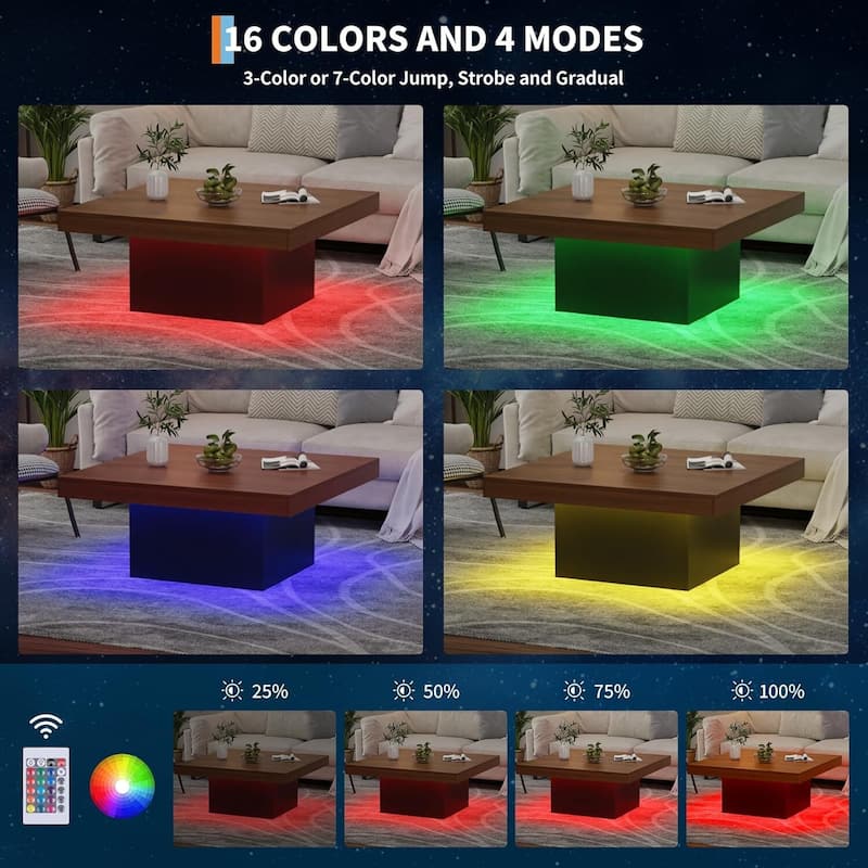 35 inch Coffee Table with Led Lights for Home Office, Apartment - N/A